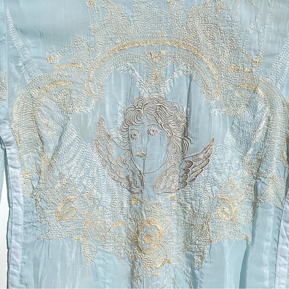 JOHNNY WAS Vintage Women’s Angle Hair Embroidered Light Blue Long Sleeve XS - Picture 4 of 8